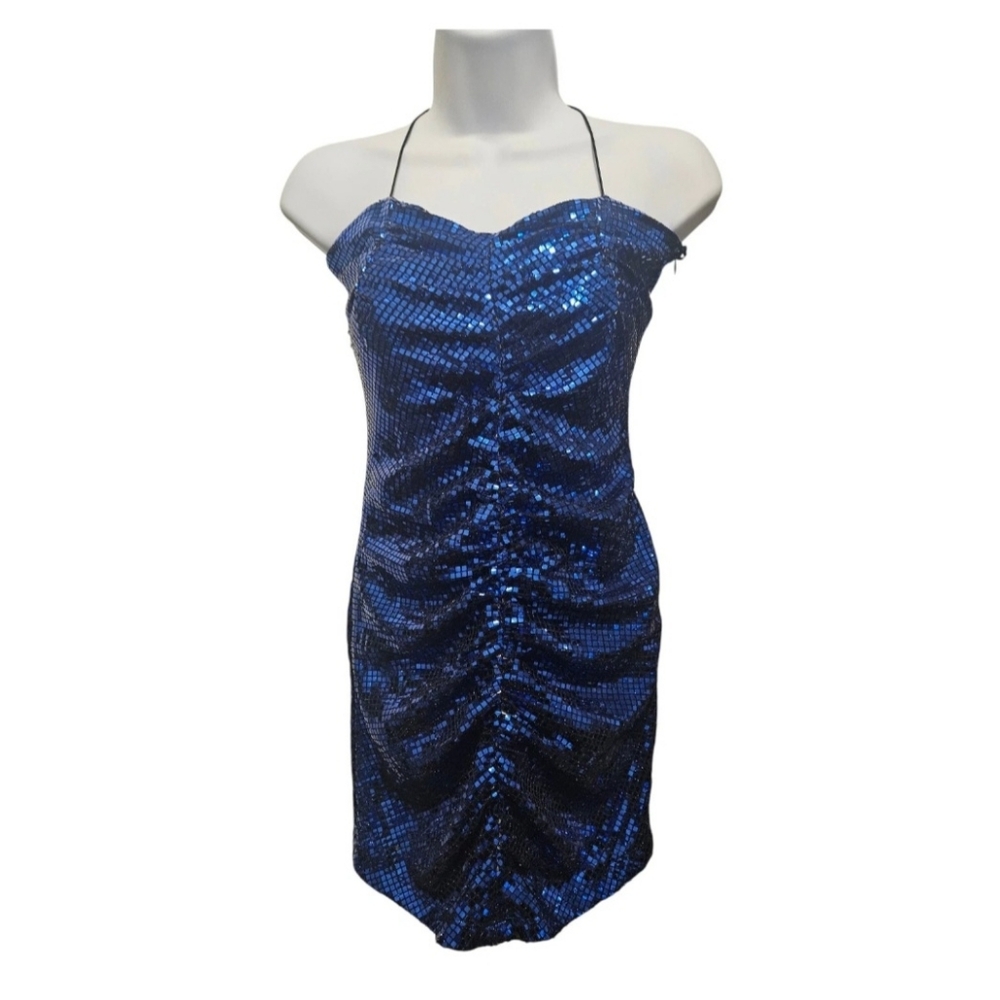 Zara Blue Sequin Mini Slip Dress Formal Cocktail NYE Sexy Holidays Glam Party XS